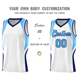 Custom White Powder Blue and Navy Color Block Sports Uniform Basketball Jersey