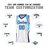 Custom White Powder Blue and Navy Color Block Sports Uniform Basketball Jersey