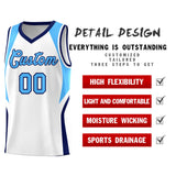Custom White Powder Blue and Navy Color Block Sports Uniform Basketball Jersey