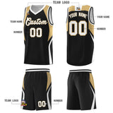 Custom Black Old Gold and White Color Block Sports Uniform Basketball Jersey
