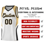 Custom White Old Gold and Black Color Block Sports Uniform Basketball Jersey
