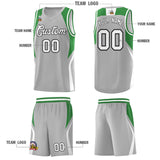 Custom Gray Green and White Color Block Sports Uniform Basketball Jersey