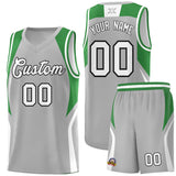 Custom Gray Green and White Color Block Sports Uniform Basketball Jersey