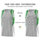 Custom Gray Green and White Color Block Sports Uniform Basketball Jersey