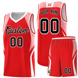 Custom Red Light Pink and White Color Block Sports Uniform Basketball Jersey