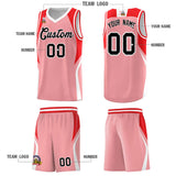 Custom Light Pink Red and White Color Block Sports Uniform Basketball Jersey