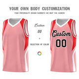 Custom Light Pink Red and White Color Block Sports Uniform Basketball Jersey