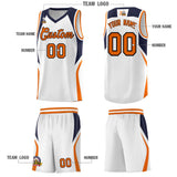 Custom White Navy and Orange Color Block Sports Uniform Basketball Jersey