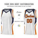 Custom White Navy and Orange Color Block Sports Uniform Basketball Jersey