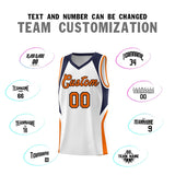 Custom White Navy and Orange Color Block Sports Uniform Basketball Jersey