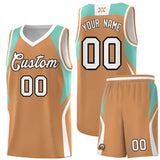 Custom Buckskin Brown Blue and White Color Block Sports Uniform Basketball Jersey