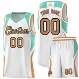 Custom White Blue and Buckskin Brown Color Block Sports Uniform Basketball Jersey