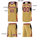 Custom Old Gold Black and Crimson Color Block Sports Uniform Basketball Jersey