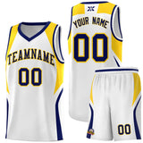 Custom White Navy and Gold Color Block Sports Uniform Basketball Jersey
