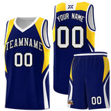 Custom Navy Gold and White Color Block Sports Uniform Basketball Jersey
