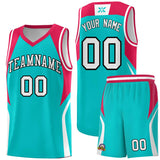 Custom Aqua Red and White Color Block Sports Uniform Basketball Jersey