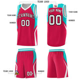 Custom Red Aqua and White Color Block Sports Uniform Basketball Jersey