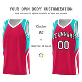 Custom Red Aqua and White Color Block Sports Uniform Basketball Jersey