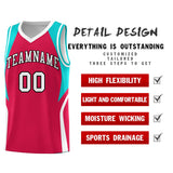 Custom Red Aqua and White Color Block Sports Uniform Basketball Jersey