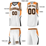 Custom White Gold Orange and Black Color Block Sports Uniform Basketball Jersey