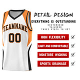 Custom White Gold Orange and Black Color Block Sports Uniform Basketball Jersey