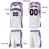 Custom White Light Purple and Purple Color Block Sports Uniform Basketball Jersey