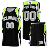Custom Black Fluorescent Green and White Color Block Sports Uniform Basketball Jersey