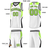 Custom White Fluorescent Green and Black Color Block Sports Uniform Basketball Jersey