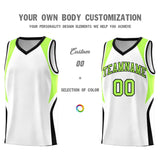 Custom White Fluorescent Green and Black Color Block Sports Uniform Basketball Jersey