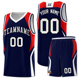 Custom Navy Red and White Color Block Sports Uniform Basketball Jersey