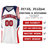 Custom White Navy and Red Color Block Sports Uniform Basketball Jersey