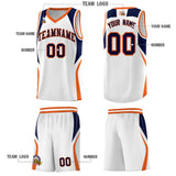 Custom White Navy and Orange Color Block Sports Uniform Basketball Jersey