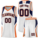 Custom White Navy and Orange Color Block Sports Uniform Basketball Jersey
