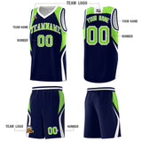 Custom Navy Neon Green and White Color Block Sports Uniform Basketball Jersey