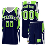 Custom Navy Neon Green and White Color Block Sports Uniform Basketball Jersey