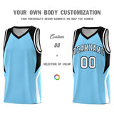 Custom Light Blue Black and White Color Block Sports Uniform Basketball Jersey