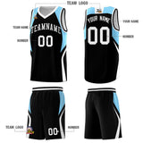 Custom Black Light Blue and White Color Block Sports Uniform Basketball Jersey