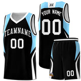 Custom Black Light Blue and White Color Block Sports Uniform Basketball Jersey