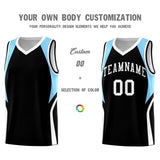 Custom Black Light Blue and White Color Block Sports Uniform Basketball Jersey