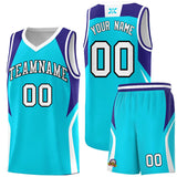 Custom Sky Blue Royal and White Color Block Sports Uniform Basketball Jersey