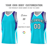 Custom Sky Blue Royal and White Color Block Sports Uniform Basketball Jersey