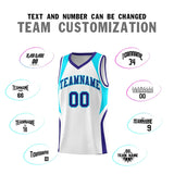 Custom White Sky Blue and Royal Color Block Sports Uniform Basketball Jersey