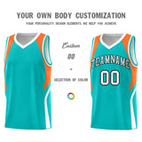 Custom Aqua Orange and White Color Block Sports Uniform Basketball Jersey
