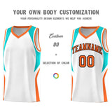 Custom White Aqua and Orange Color Block Sports Uniform Basketball Jersey