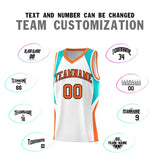 Custom White Aqua and Orange Color Block Sports Uniform Basketball Jersey