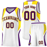 Custom White Gold and Purple Color Block Sports Uniform Basketball Jersey
