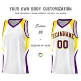 Custom White Gold and Purple Color Block Sports Uniform Basketball Jersey