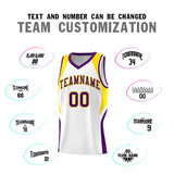 Custom White Gold and Purple Color Block Sports Uniform Basketball Jersey