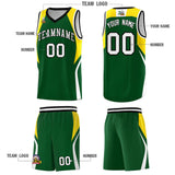 Custom Hunter Green Gold and White Color Block Sports Uniform Basketball Jersey