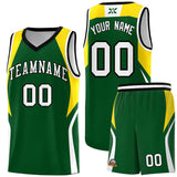 Custom Hunter Green Gold and White Color Block Sports Uniform Basketball Jersey